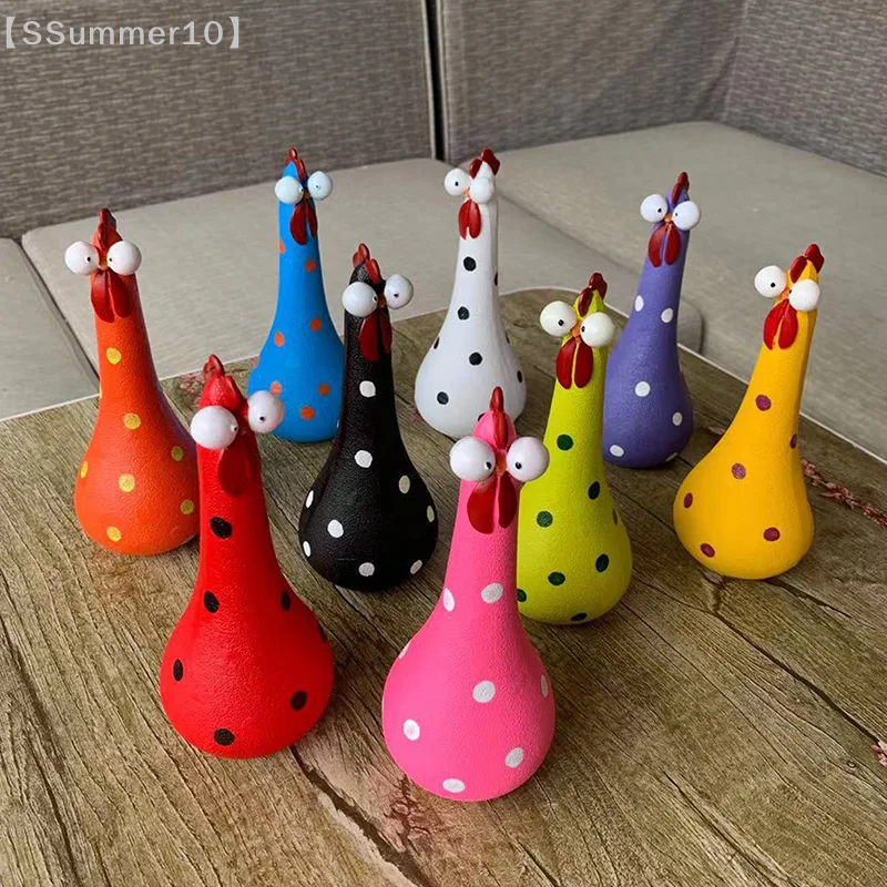 【xxx】Quirky Big-Eyed Chicken Figurine Colorful Polka Dot Resin Statue Long Leg Chicken Expressing And Joy Garden Yard Decor【SS】