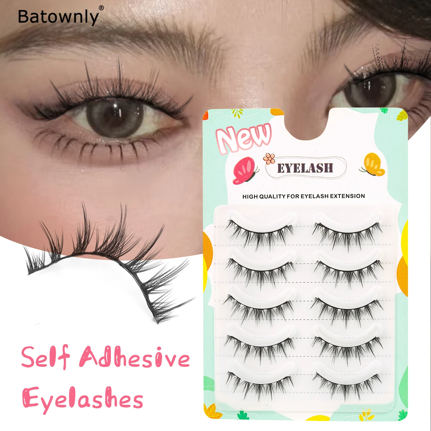 5 أزواج من الرموش الصناعية ذاتية اللصق مع رموش الشيطان الصغيرة الطبيعية والنحيلة، تصميم جديد خالٍ من الغراء