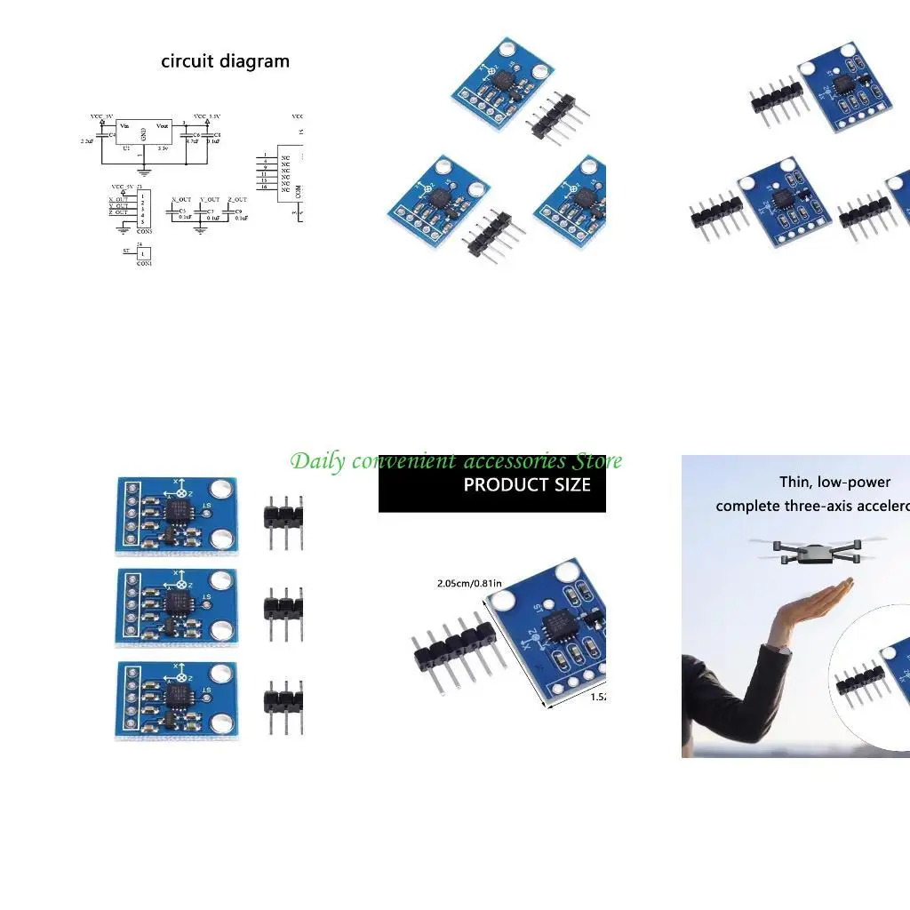 

97QB 3Pcs Triaxial Accelerometer Module Sensors Module Angular Transducer Sensors