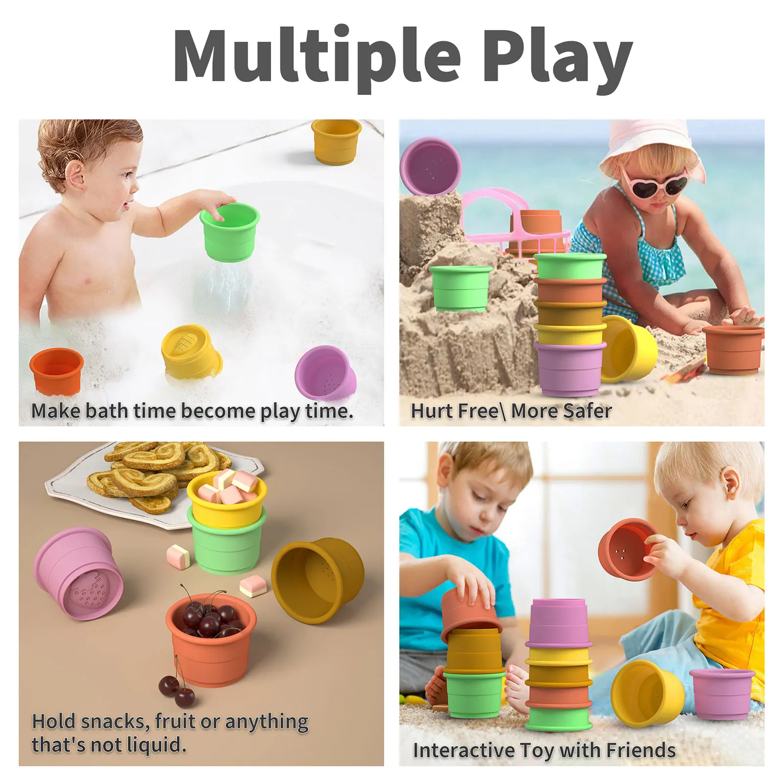 Baby Silikon Stapel becher Montessori Baustein BPA kostenlos Sanduhr Spielzeug frühen pädagogischen Stapel Turm Geschenke für Jungen Mädchen