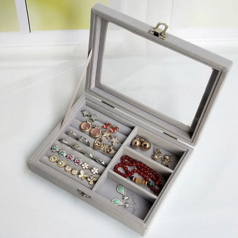 Jewelry Storage Boxes Portable Travel Necklace Earring Ring Protector Dust-proof Anti-oxidation Organizer Display Women Velour