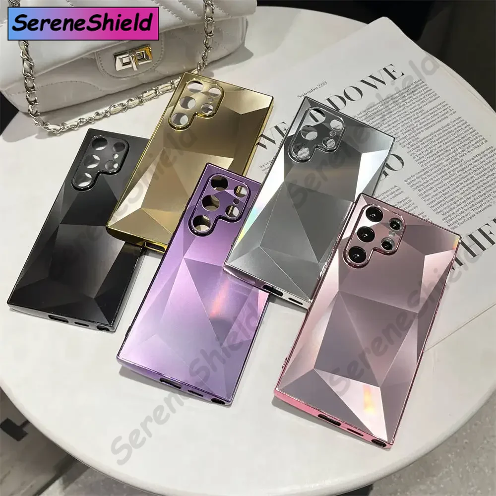 

Pattern Matte Skin Luxury Plating 3D Diamond Touch Case for Samsung Galaxy S22 S23 S24 S25Ultra Shockproof TPU+PC Cover S24 Plus