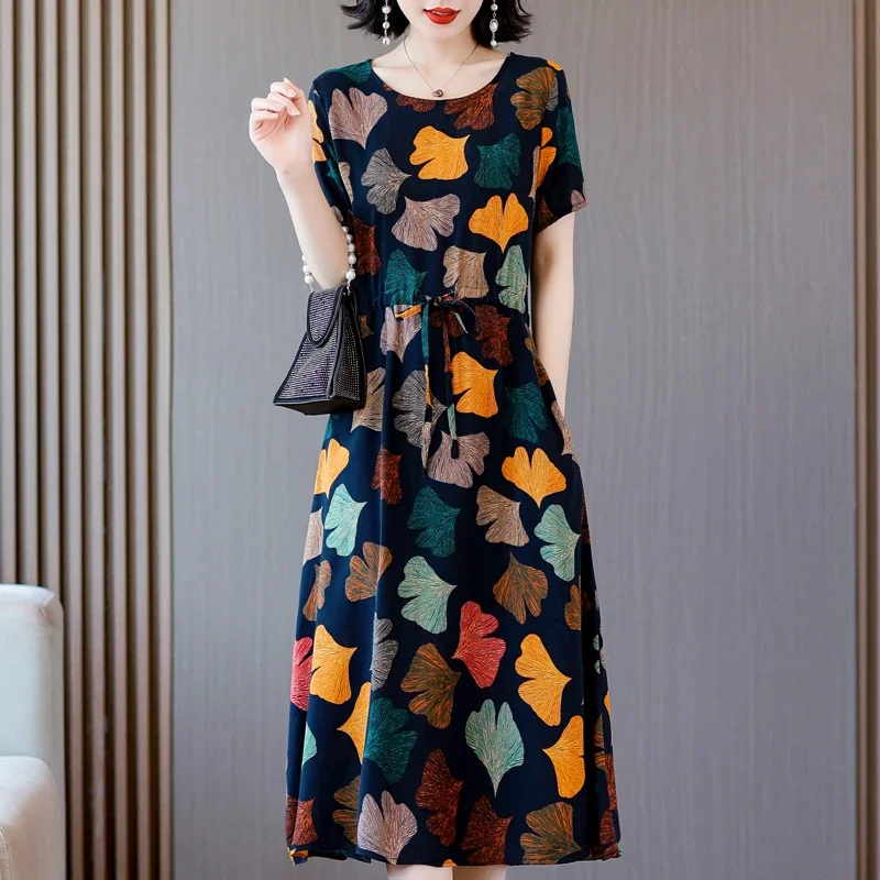 Cheap Casual Women\'s Dresses Summer 2023 New Korean Fashion Vintage Print Long Dress Summer Women\'s Clothing