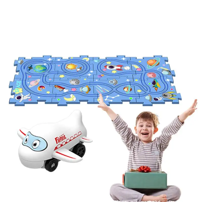 Puzzle Track Car Playset Space Series Toddler Puzzle Track Play Set Montessori Toys Car Race Track Railcar Building Toys For