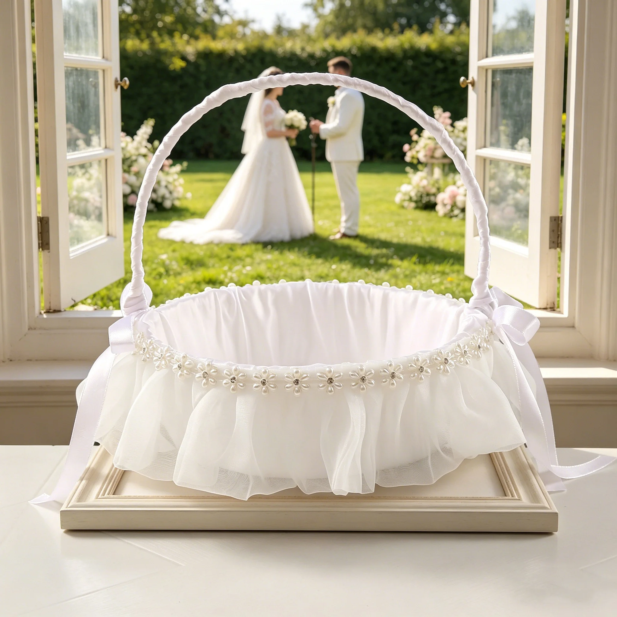 Elegant and Fashionable Flower Girl Basket, Artistic Wedding Props, Outdoor Lawn Wedding Backdrop Sprinkle Basket image 3