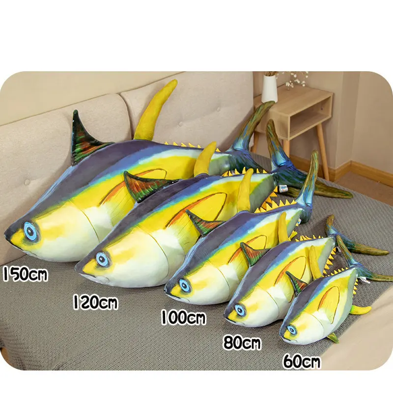 125cm Simulation Tuna Plush Toys Real Life Tuna Fish Pillow Creative Stuffed Soft Ocean Toys Sleep Pillow