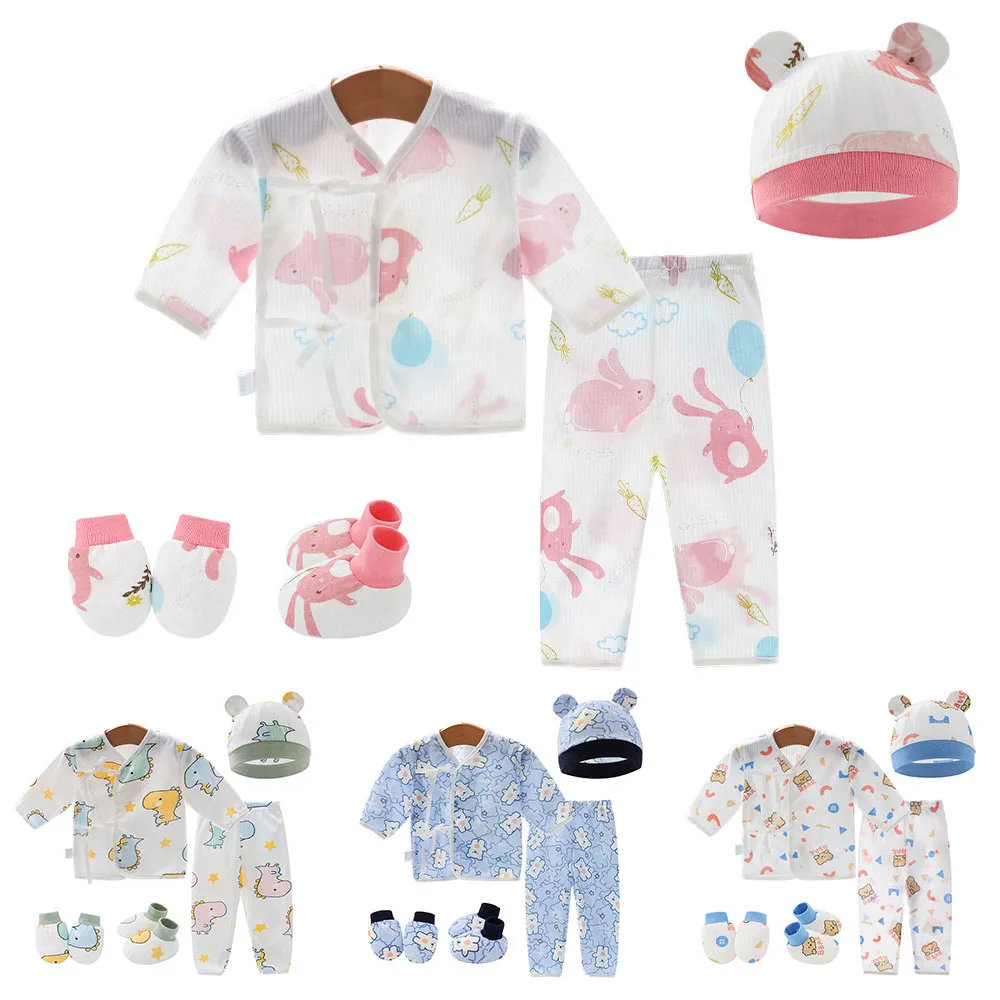 5Pcs Newborn Infant Kids Baby Boy&Girl T-shirt Tops+Pants+Hat+shoes Outfits Cotton Casual Autumn Toddler Clothes Set 0-6 Months