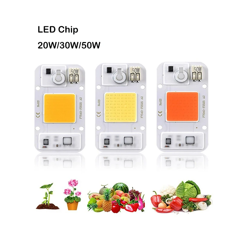 LED Chip 220V 20W/30W/50W Dimmable Without Welding LED Beads Bulb Plant Growth Lamp DIY for Spotlight Flood Light Down Lamps