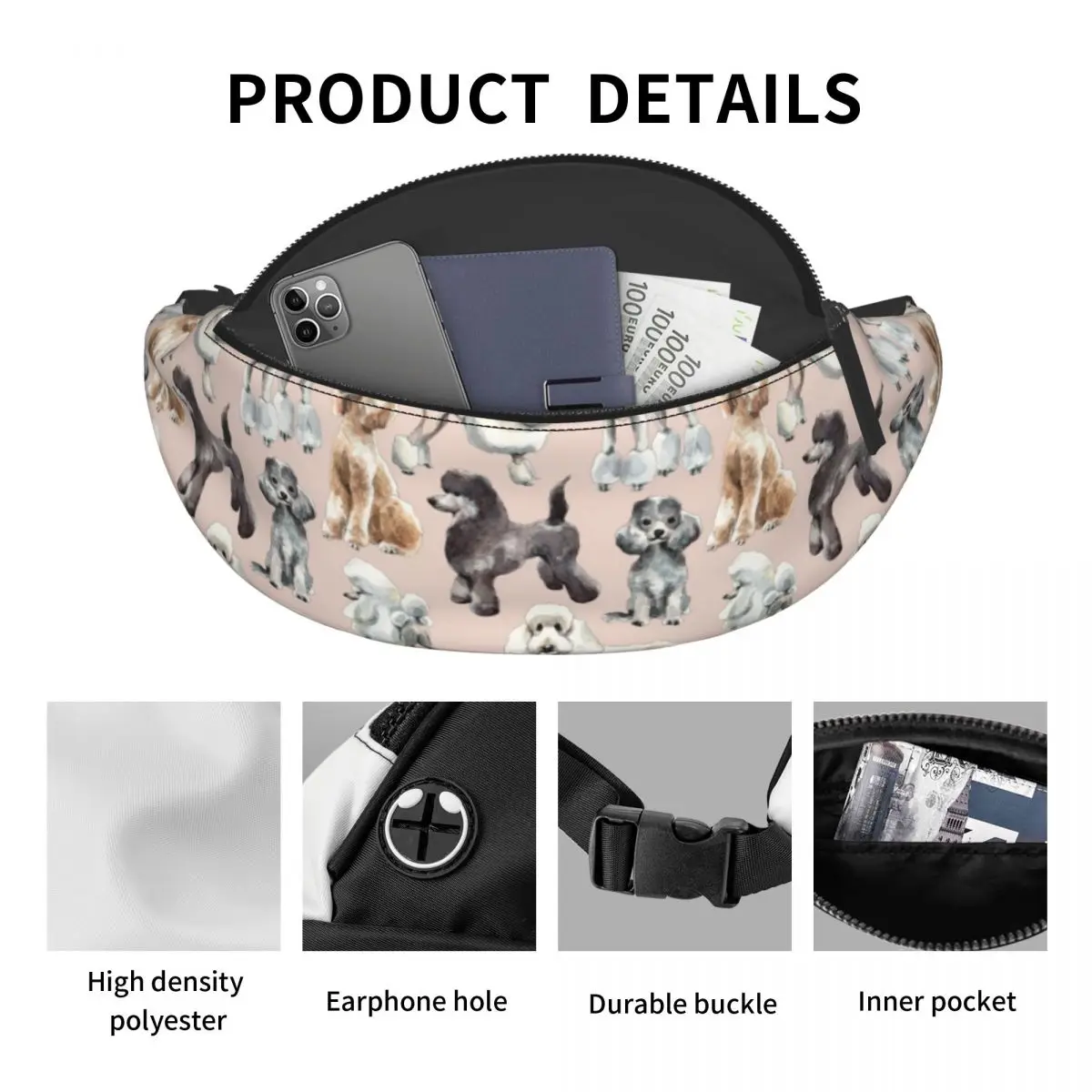 Poodle Boca Face Fanny Bag Personalizado Oodles De Poodles Facial Crossbody Cintura Pack Mulheres Homens Correndo Telefone Money Pouch