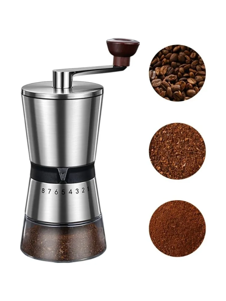 

Кофемолка - 8 регулируемых настроек грубости, кофемолка с рукояткой, большая емкость, портативная ручная кофемолка для мока