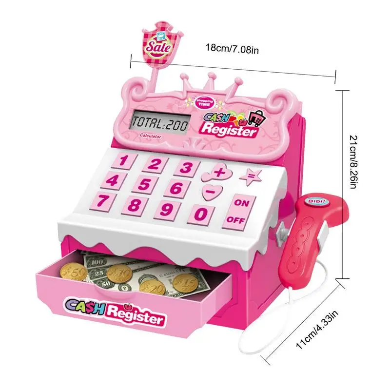 Cash Register Toy Children's Cash Register Simulation Cash Register With Scanner Fake Dollar Bills Toy Kids Grocery Store