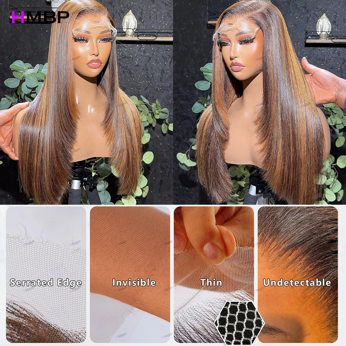 Skinlike HD Lace Layered Cut 13x6 HD Lace Full Frontal Wigs Human Hair Highlights Bone Straight Real HD Lace Wig Raw Human Hair