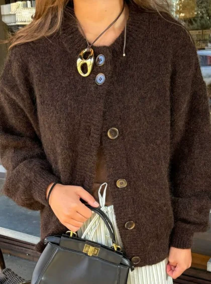 Women's Short Cardigan Autumn And Winter Round Neck Solid Color Stretch Round Neck Elegant Sweater Women Fashionable Casual Top