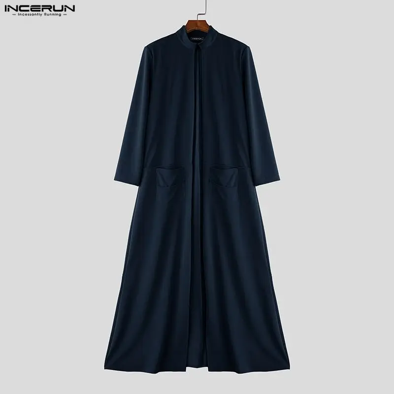 INCERUN Herren Langer Trenchcoat Einfarbiger Langarm-Cardigan Herrenmäntel Streetwear Locker Geschnittener Modischer Lässiger Windbreaker