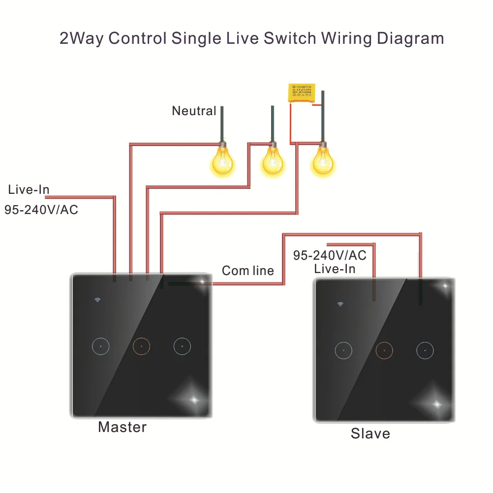 

1/2/3 gang Tuya/Ewelink single Live wire dual control Smart WiFi touch remote control wall Light switch support Google/Alexa