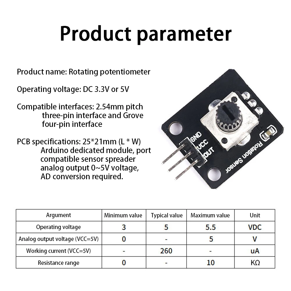 360 Degrees Rotary Encoder Module 3.3V/5V Rotary Potentiometer Analog Knob Module for Arduino RV09 Rotary Encoder EC11 Knob Cap