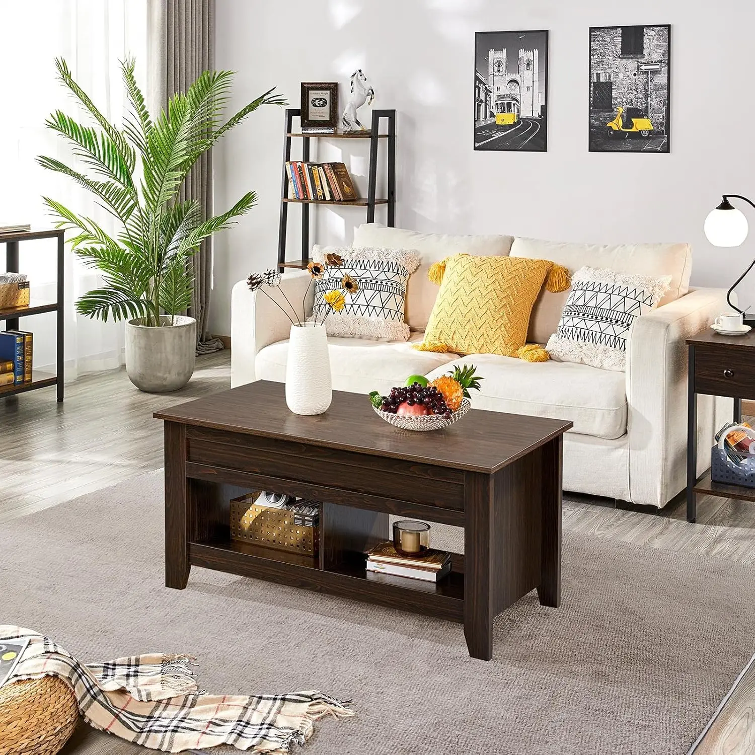 Yaheetech Lift Top Coffee Table With Hidden Storage Compartment & Seperated Lower Shelf, Lift Up Coffee Table, Rising Tabletop