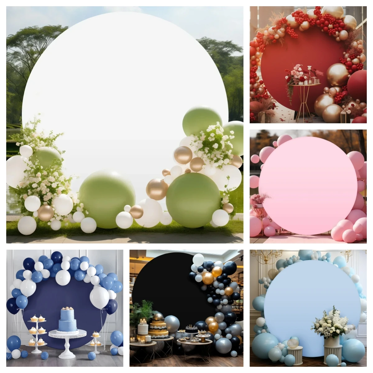 

Solid Color Round Backdrop Cover White Pink Wedding Baby Shower Birthday Party Photography Decoration DIY Elastic Photo Backdrop