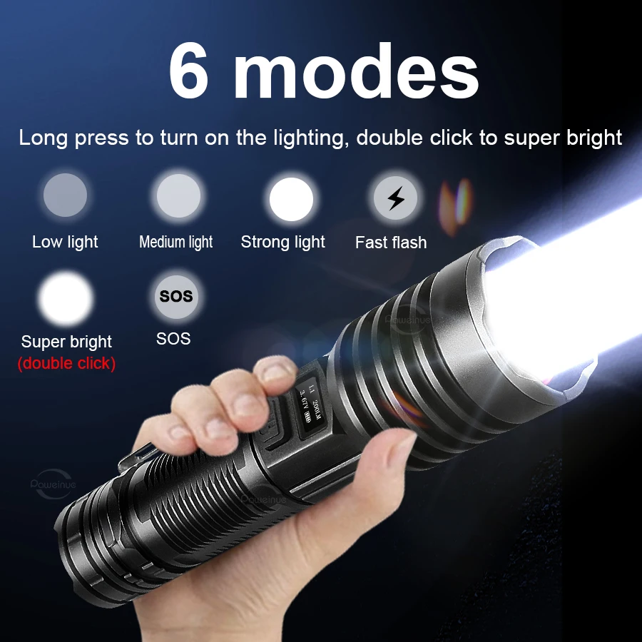 XHP160 عالية الطاقة مصباح ليد جيب السوبر مشرق الشعلة USB قابلة للشحن التكبير مشاعل مصابيح التخييم في الهواء الطلق الفوانيس التكتيكية