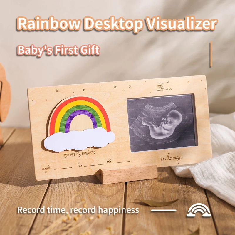 Baby Wooden Baby Announcement Sonogram Keepsake Pictures Frame Ultrasound Memorial Photo Frame Rainbow For DIY Newborm Gift