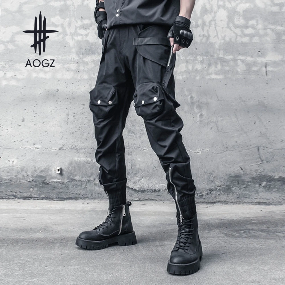 

AOGZ Casual Pants Men Harajuku Multi Pockets Zipper Cargo Pants Hip Hop Joggers Pants Punk Trousers Techwear Tactical Pants