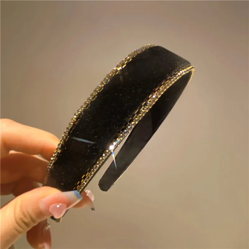 Black Fashion Sequin Hair Hoop Anti-slip Headband for Women Italy Brand High-end Hair Accessories Leather Scrunchies Hairbands