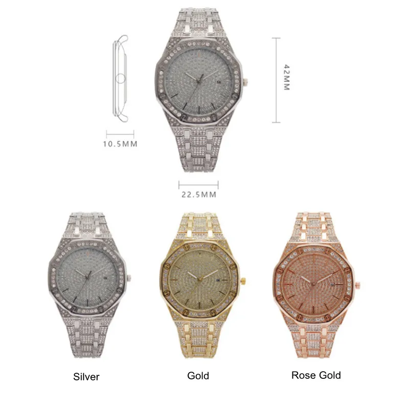 Top marka luksusowy diamentowy zegarek dla mężczyzn kobiety moda Hip Hop Iced Out zegarek kwarcowy na rękę data Relogio Reloj Drop Shipping