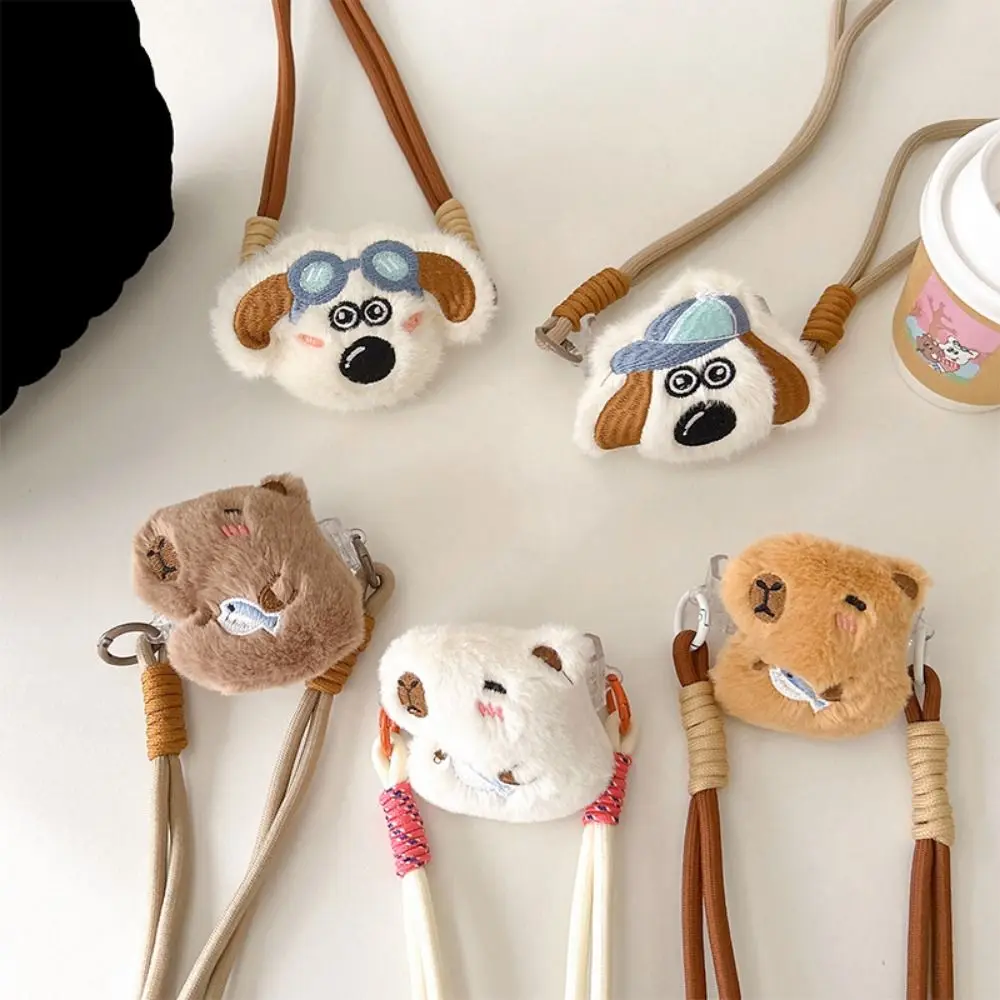 Children Capybara Phone Strap with Bag Dog Plush Mobile Phone Crossbody Strap Durable Portable Phone Lanyard Children