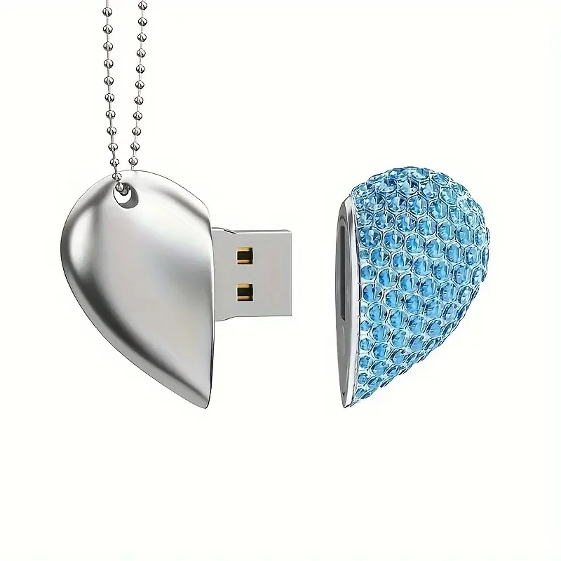 Free Custom Laser Engraving LOGO Blue Crystal Heart Model USB2.0 High-speed Flash Drive 4GB 8GB 16GB 32GB 64GB 128GB