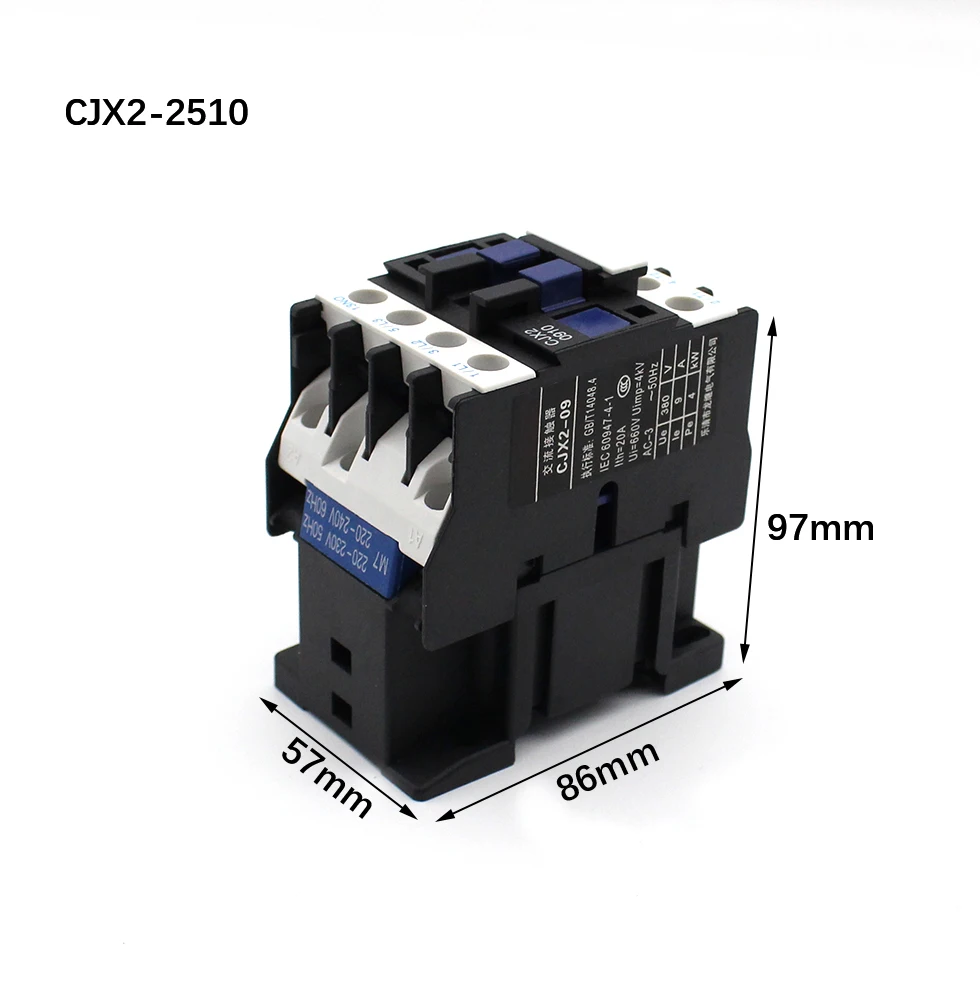 

CJX2-2510 AC Motor Contactor Relay 3 phase 25A 3 Pole 1NO 24VAC 36V 380V 220V Coil Volt Motor Magnetic Contacts 35mm Din Rail