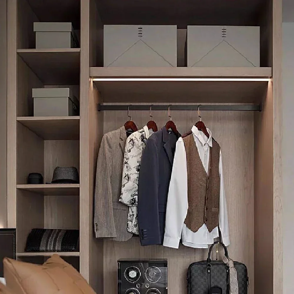 Aluminum Alloy Wardrobe Slide Rails Cabinet Clothes Rod Pole for Cabinet Closet Hanging Rod Holder Storage Rack with Flange