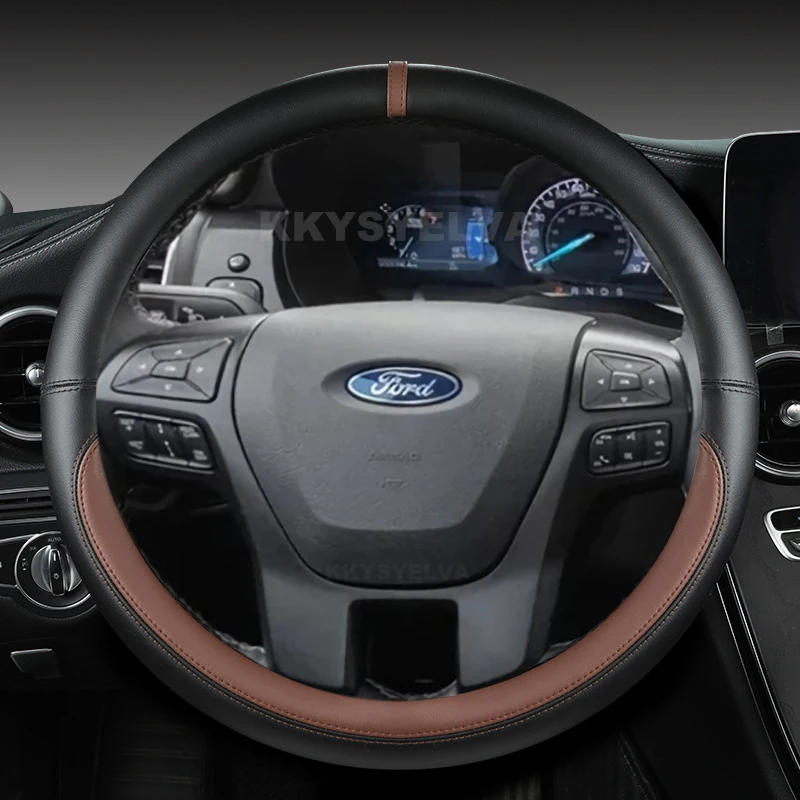 Microfiber Leather Car Steering Wheel Cover For Ford Ranger 2016 2017 2018 2019 Everest 2016 2017 2018 2019 Auto Accessories