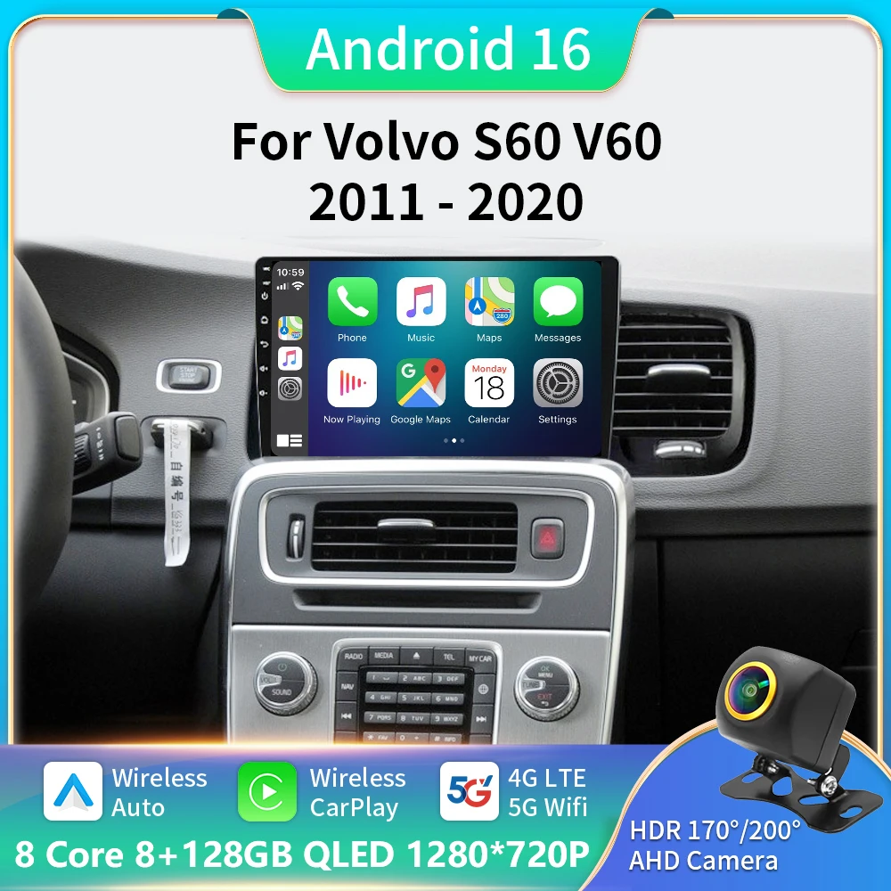 

Android 16 Carplay Auto 2K Screen Car Radio Multimedia Player For Volvo S60 V60 2011 - 2020 2din Autoradio Stereo Head Unit BT