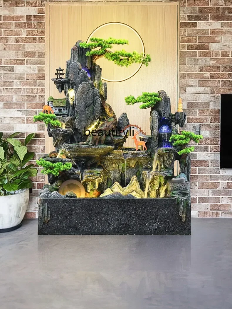 Large floor-to-ceiling rockery flowing water fountain ornament, living room balcony outdoor   circulating water ornament