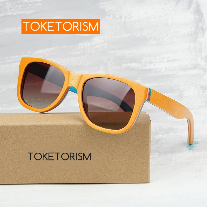 

Toketorism Natural Wood Sunglasses For Women Square Men's Polarized Glasses Big Wooden Eyewear 8003