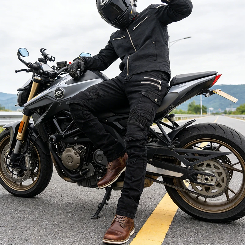 High Elastic Slim Fit Motorcycle Riding Jeans, All-Season Off-Road Moto Pants with Protective Gear for Touring & Daily Commute