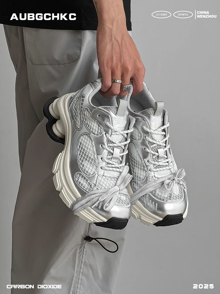 

ex Dad oes AUBHKC Thi Bot 7CM Me Breathable Sports Running oes Couple Trendy Brand Casual Leather Stitching