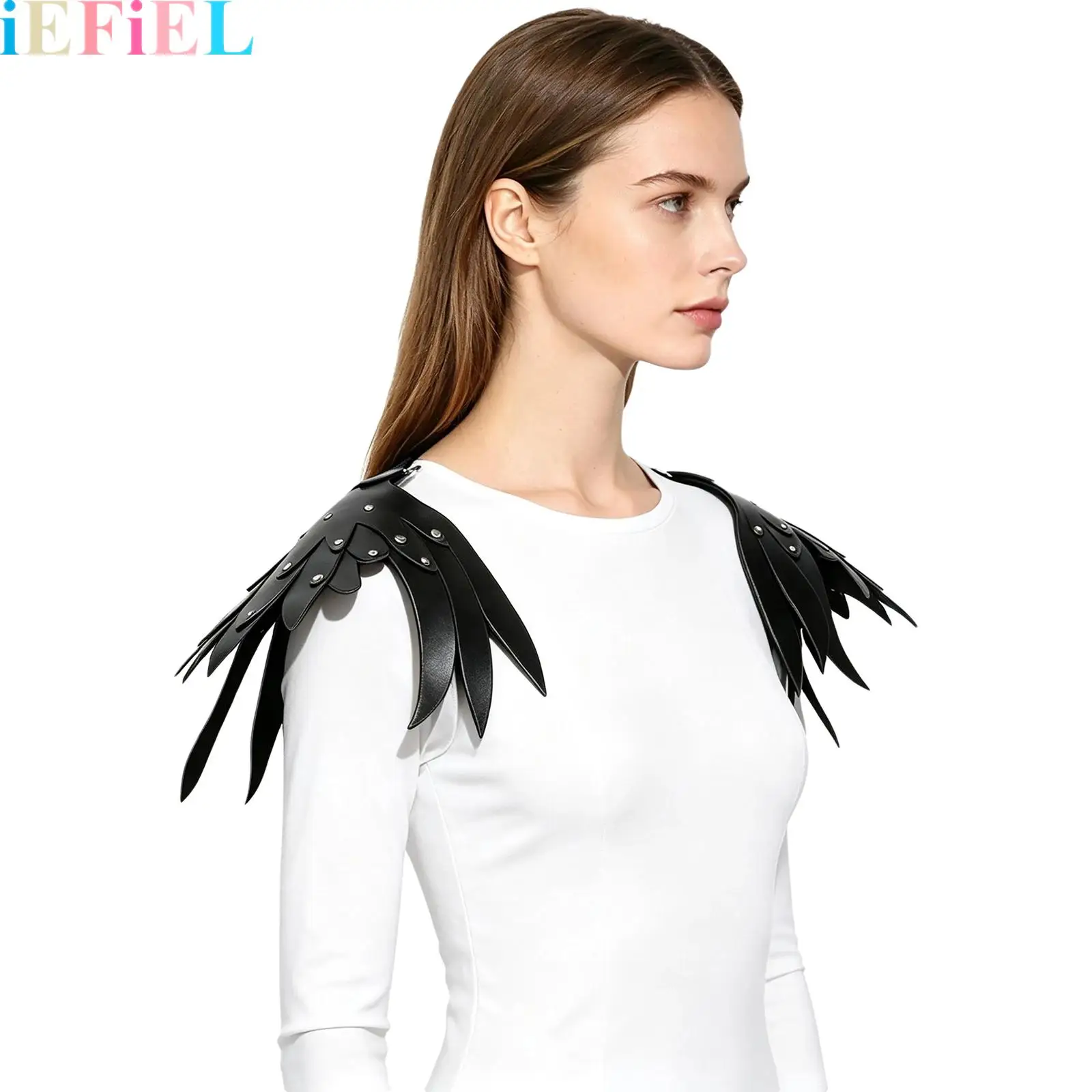 Adult Feather Shoulder Armor Costume Accessories Steampunk-style Faux Leather Feather Shoulder Armor with Adjustable Straps