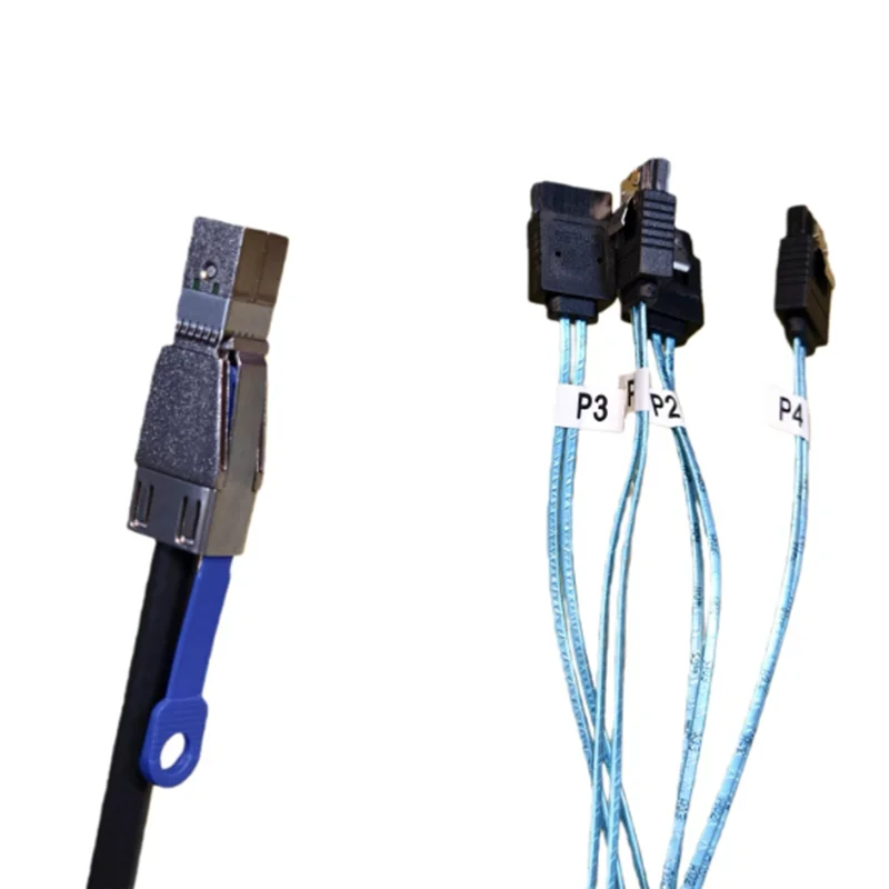 For Hard Disk Data Server 100cm 200cm  Mini SAS HD SFF8644 To SATA Cable 90 degree 4 port 7Pin, SFF-8644 to 4 SATA 7pin 12GB