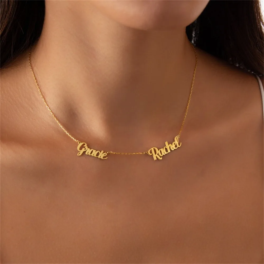 Family Names Necklace BFF Jewelry Personalized Custom 1-5 Multiple Name Necklaces For Women Gift Gold Plated Chain Choker