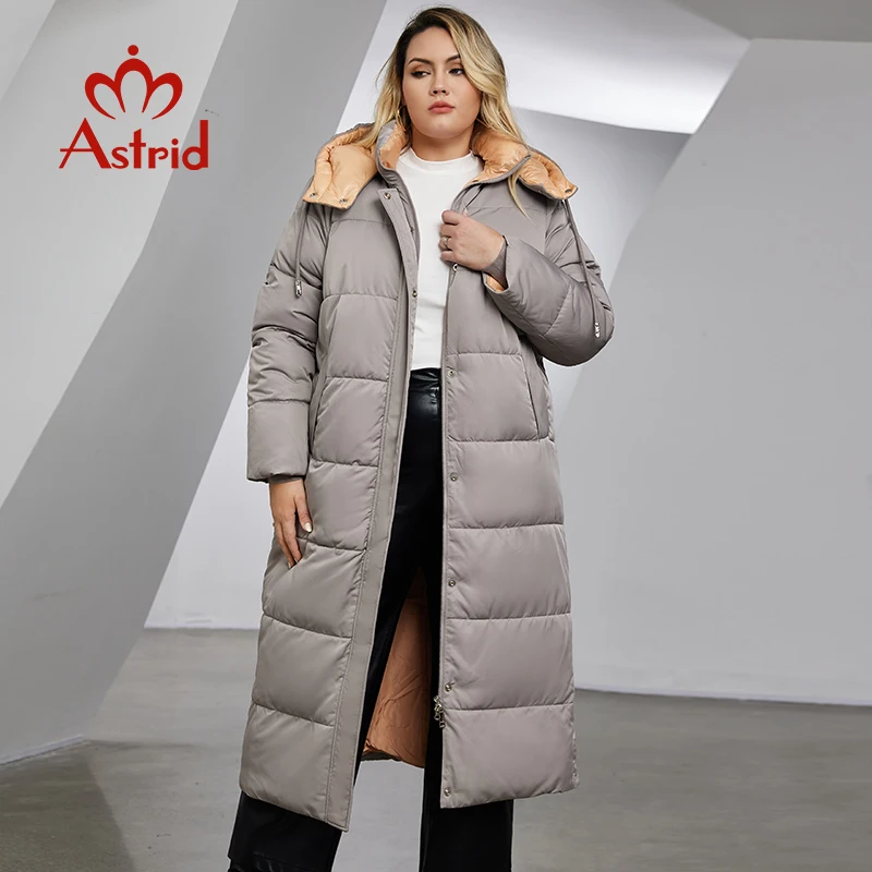 Astrid-longo casaco com capuz para as mulheres, casaco tamanho grande, quente, moda, costura, com capuz, parka, roupas femininas, inverno, 2023