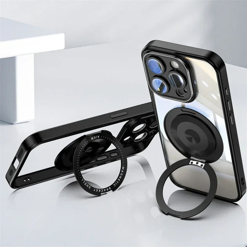 Support d'anneau magnétique en métal rotatif à 360 ° avec protecteur d'objectif, Magsafe, iPhone 15, 14, 13, 12, 16 Pro Max, 16 Pro, Mac Safe Cover
