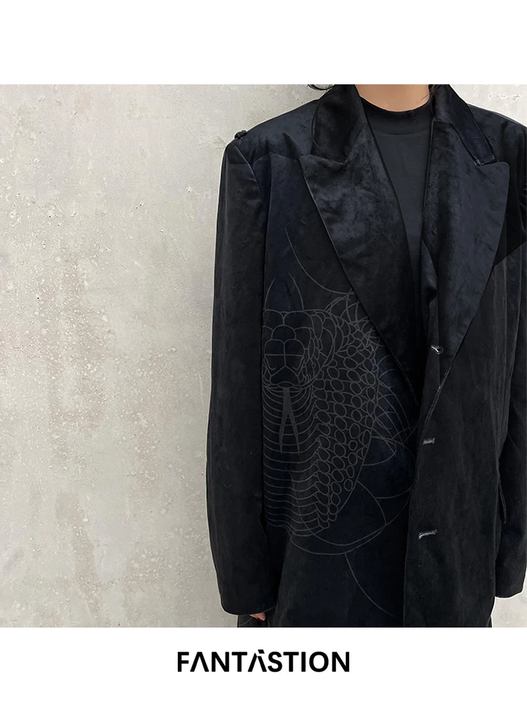 FANTASTION Original Large snake-print velvet suit jackets and trousers set suit blazers unisex Casual suit autumn and winter