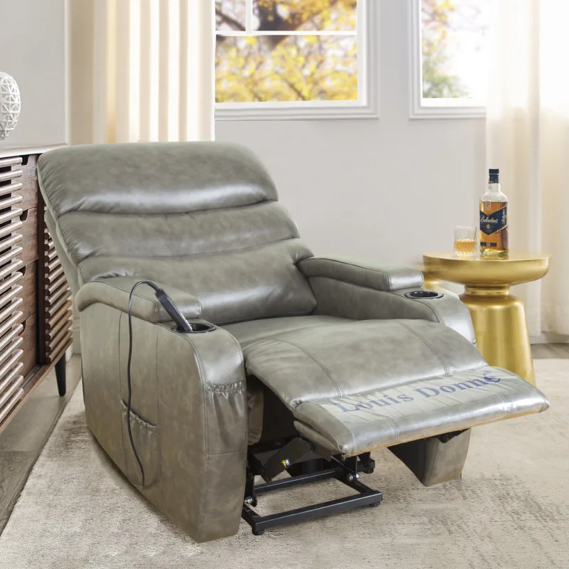 كرسي جلدي كهربائي حديث أثاث ذكي لكبار السن متعدد الوظائف للاستخدام المنزلي أريكة غرفة المعيشة ارتفاع قابل للتعديل من الخشب الصلب #4