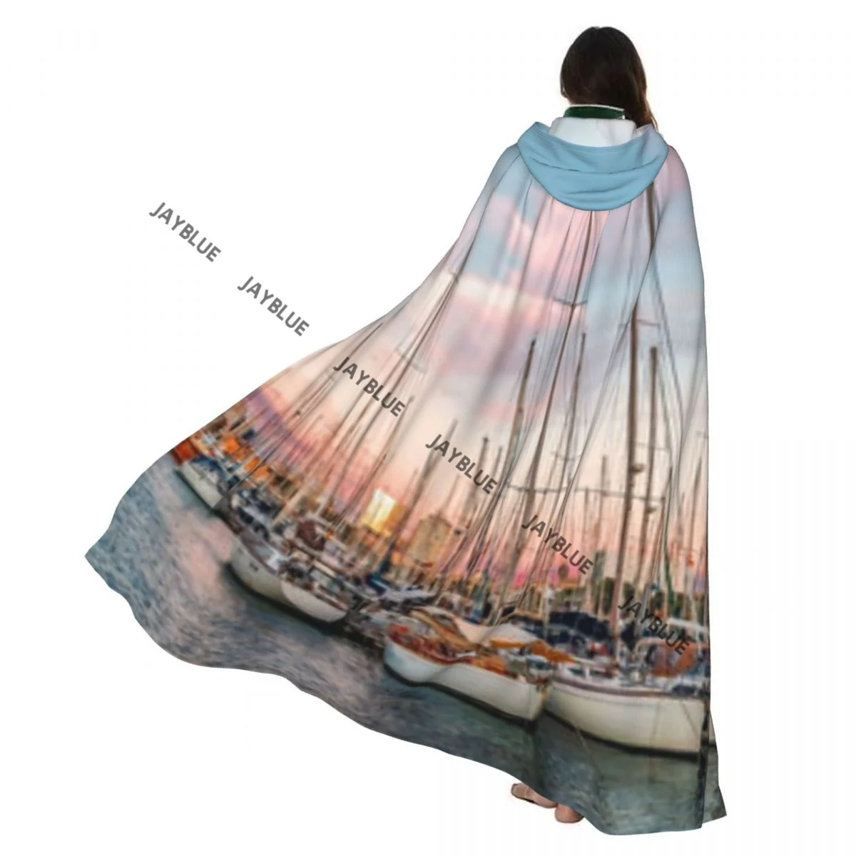 

Yachts Moored In The Mediterranean Sea Hooded Cloak Polyester Unisex Witch Cape Costume Accessory