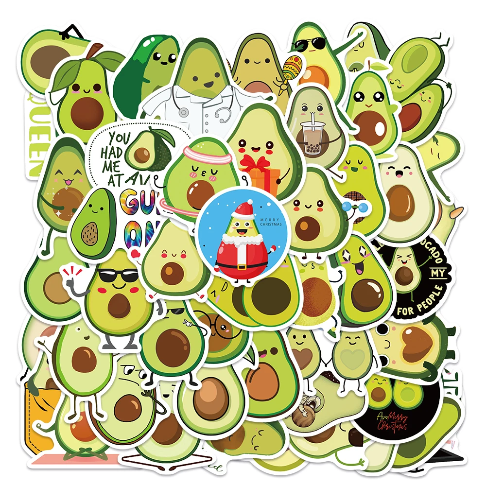 50PCS Cute Cartoon Avocado Fruit Stickers DIY Funny Waterproof Scrapbook Suitcase Skateboard Fridge Laptop Decal Sticker