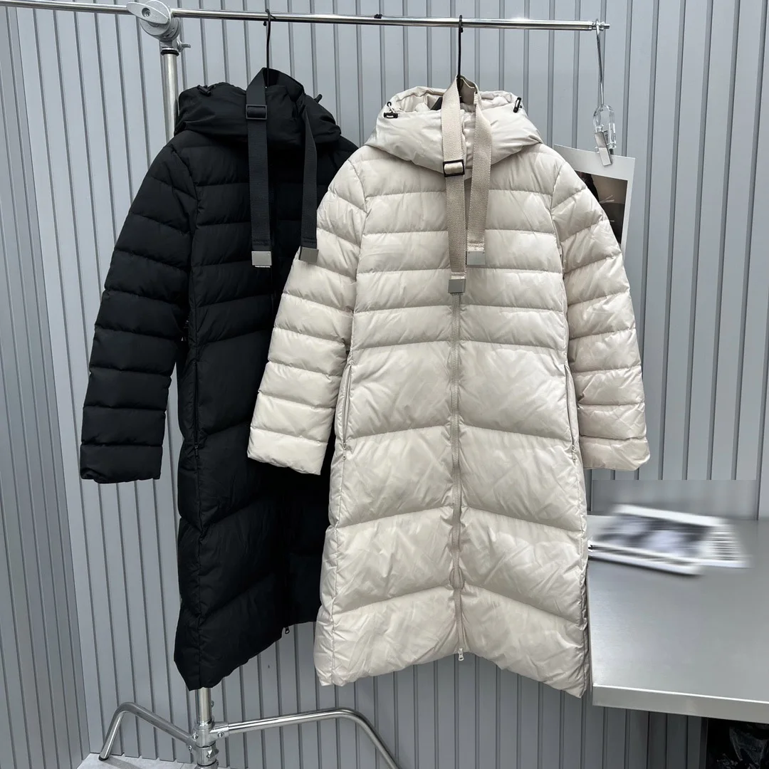 

2025 Women's Clothing Long belted hooded down jacket Autumn Winter New 1105