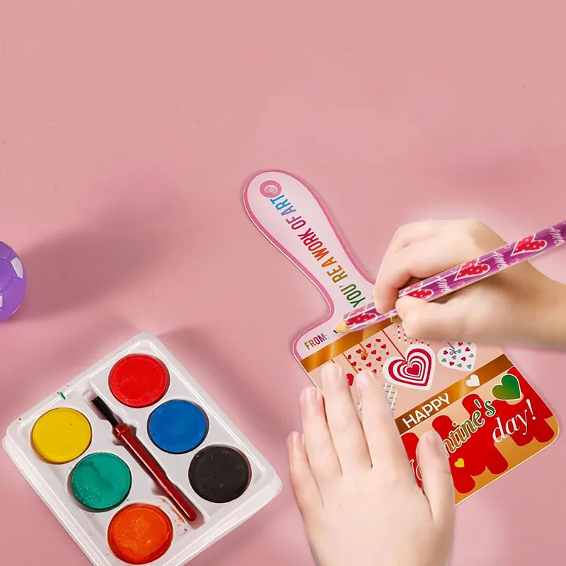 6 Color Watercolor Paint And Valentines Day Card Set For Kid Student Classroom Exchange Game Prize School Party Supplies
