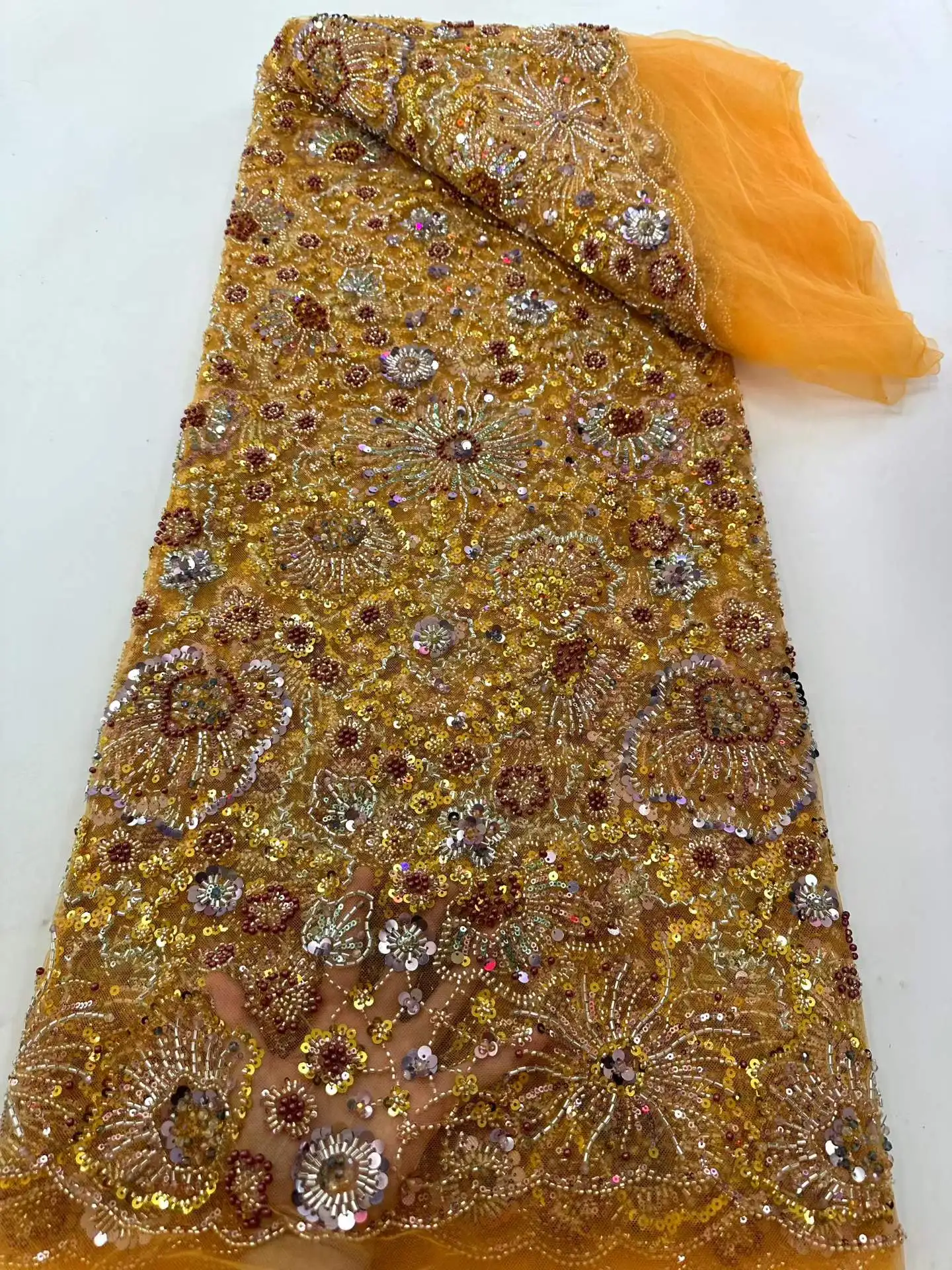 

Новинка: Африканское нигерийское кружево с вышивкой, пайетками и бисером, высококачественная французская тюлевая ткань 2026 года для пошива свадебных платьев