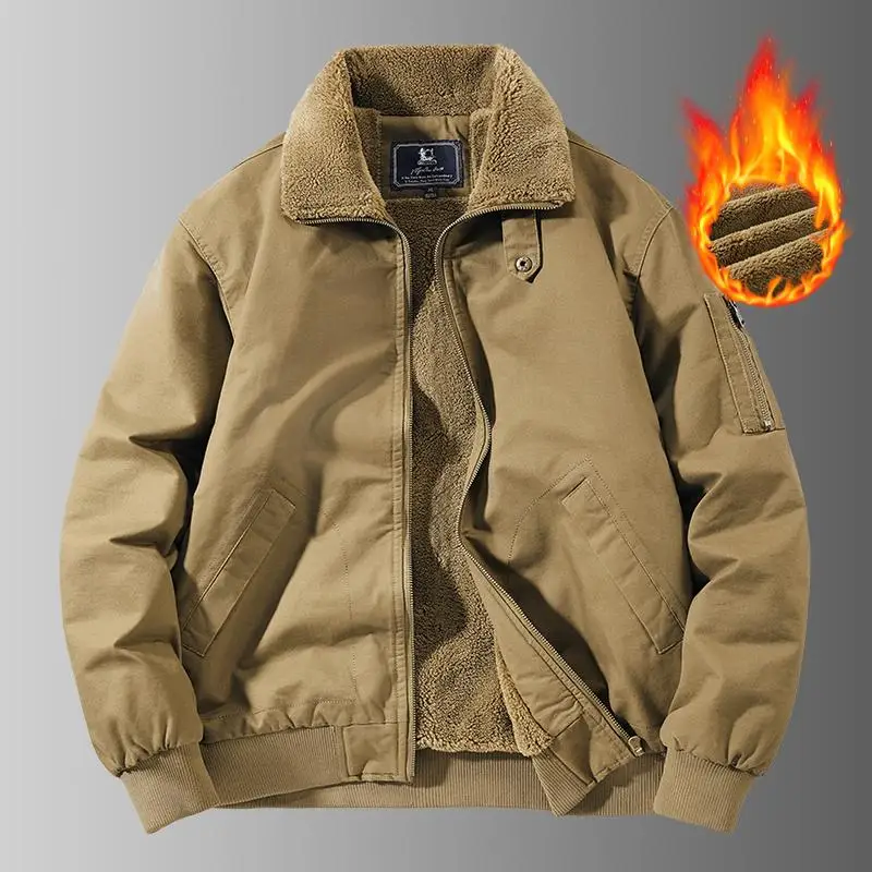 

Men's Thiened Fce Lined Loose Fit Cotton Jaet Winter Warm Workwear Coat Pure Cotton Cold Resistant Clothing